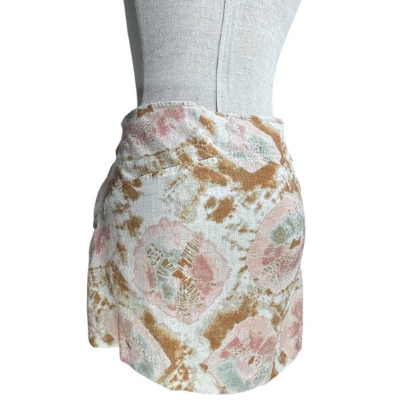 FREE PEOPLE Sweet As Beach Mini Skirt Sz 10 Sarong Wrap Tie Dye Multicolor Linen - Picture 8 of 13